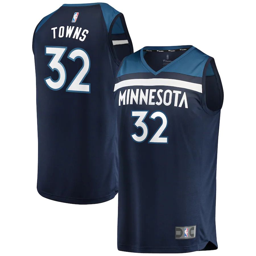 Men Minnesota Timberwolves 32 Karl-Anthony Towns Fanatics Branded Navy Fast Break Replica Player NBA Jersey